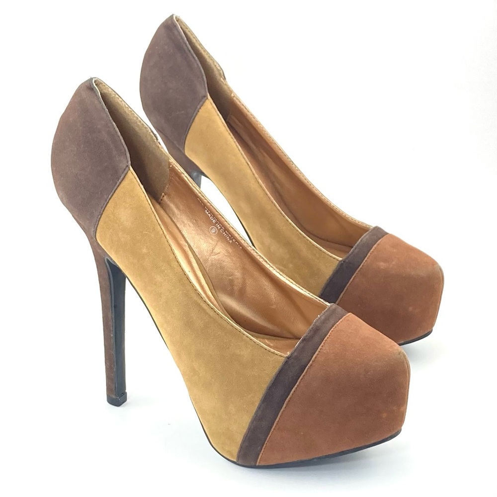 Wild Rose Two-Tone Brown Heels - Picture 1 of 6